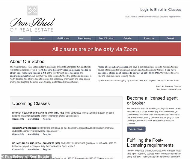 A fake website created by Pan for one of his scam businesses called the Pan School of Real Estate.