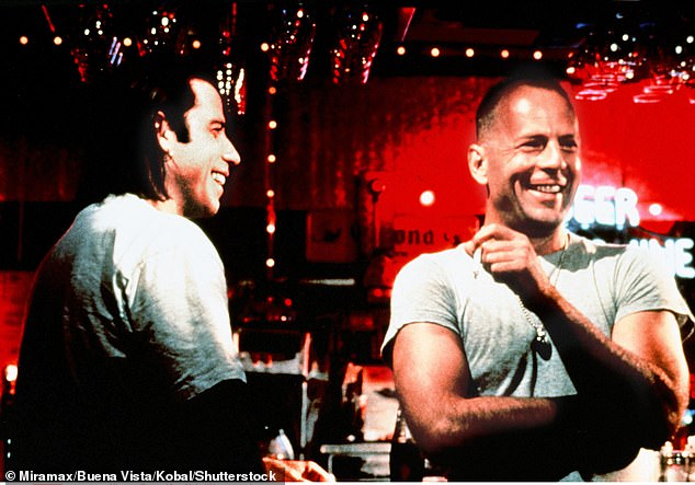 Reunited and it feels so good: Paradise City marks the first major feature film collaboration between Willis and Travolta since they starred in Quentin Tarantino's 1994 crime classic Pulp Fiction;  seen together in a behind-the-scenes photo of the Pulp Fiction set