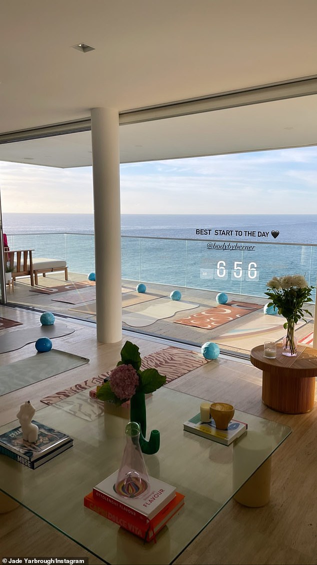 The same morning the shocking incident broke, she took to Instagram and posted a serene photo of her calming ritual.  The picture showed the luxurious balcony of her Noosa accommodation, which overlooked the open ocean and was lined with yoga mats