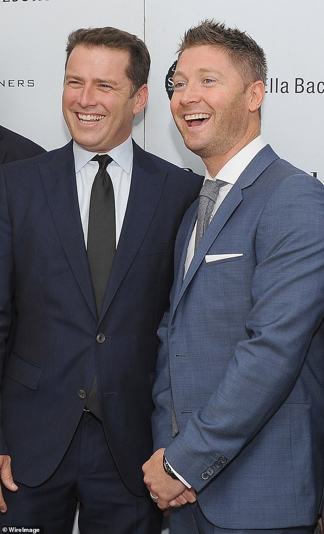 Former Australian cricket captain Michael Clarke (right) and top TV presenter Karl Stefanovic (left) are seen together in Sydney in 2015