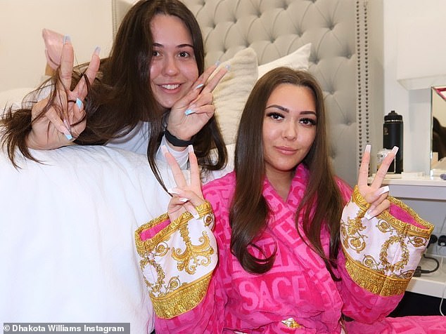 Dhakota wore the designer nightwear as she took a selfie with a friend in her bedroom