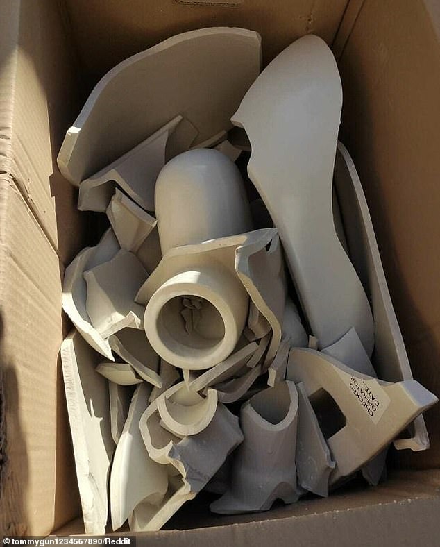 Worth the wait?  This person waited six weeks for their brand new toilet and this is what it looked like when it finally arrived