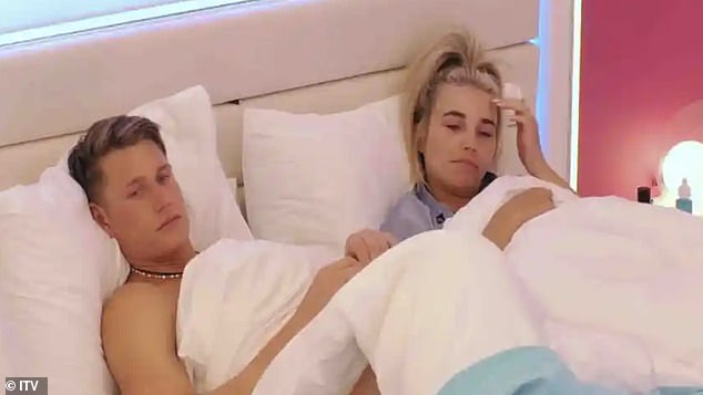 Gutted: She was seen looking upset as she lay next to Will before being woken up by Ron and Tanyel's flirtatious giggles (Will and Lana pictured)
