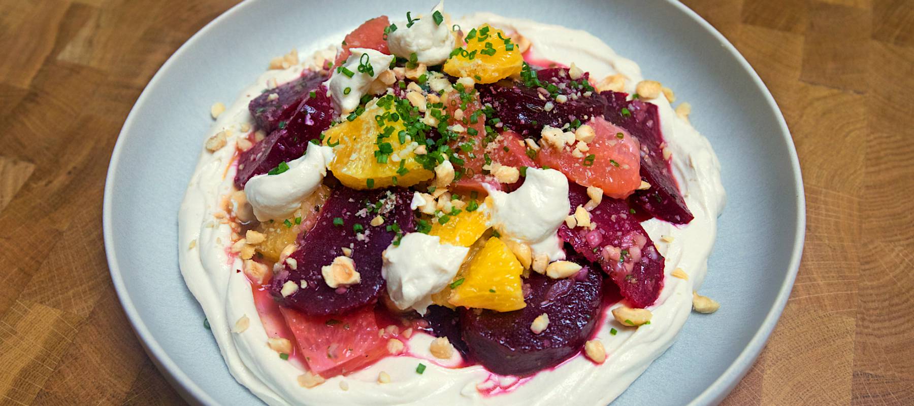 Beetroot and citrus salad with whipped tofu