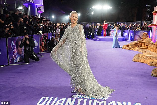 All eyes on her: She looked confident as she walked the purple carpet