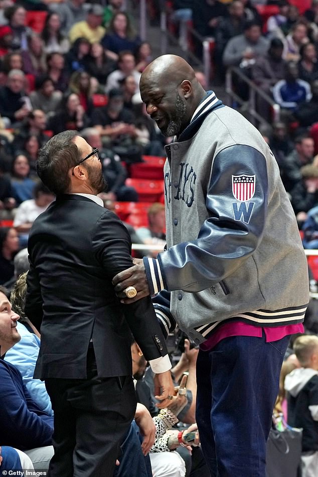 Living legend: The 57-year-old Entourage actor shook hands with NBA legend Shaquille O'Nea