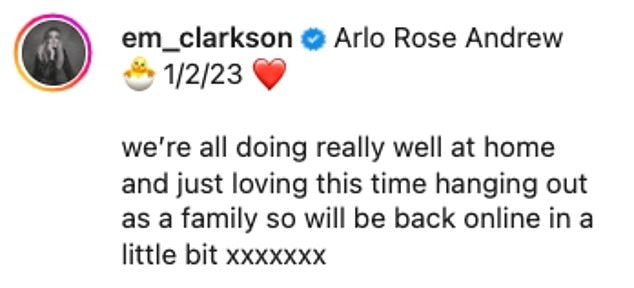 Emily Clarkson gives birth to a child