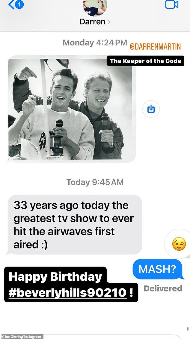 On Wednesday, Steve Sanders aka Ian Ziering also celebrated 33 years of Beverly Hills, 90210, replying to superfan Darren Martin via Instastory: “Happy birthday #beverlyhills90210!”