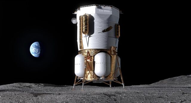 An artist's illustration of Blue Origin's Blue Moon Mark 1 lander, a precursor to the company's manned lunar lander.